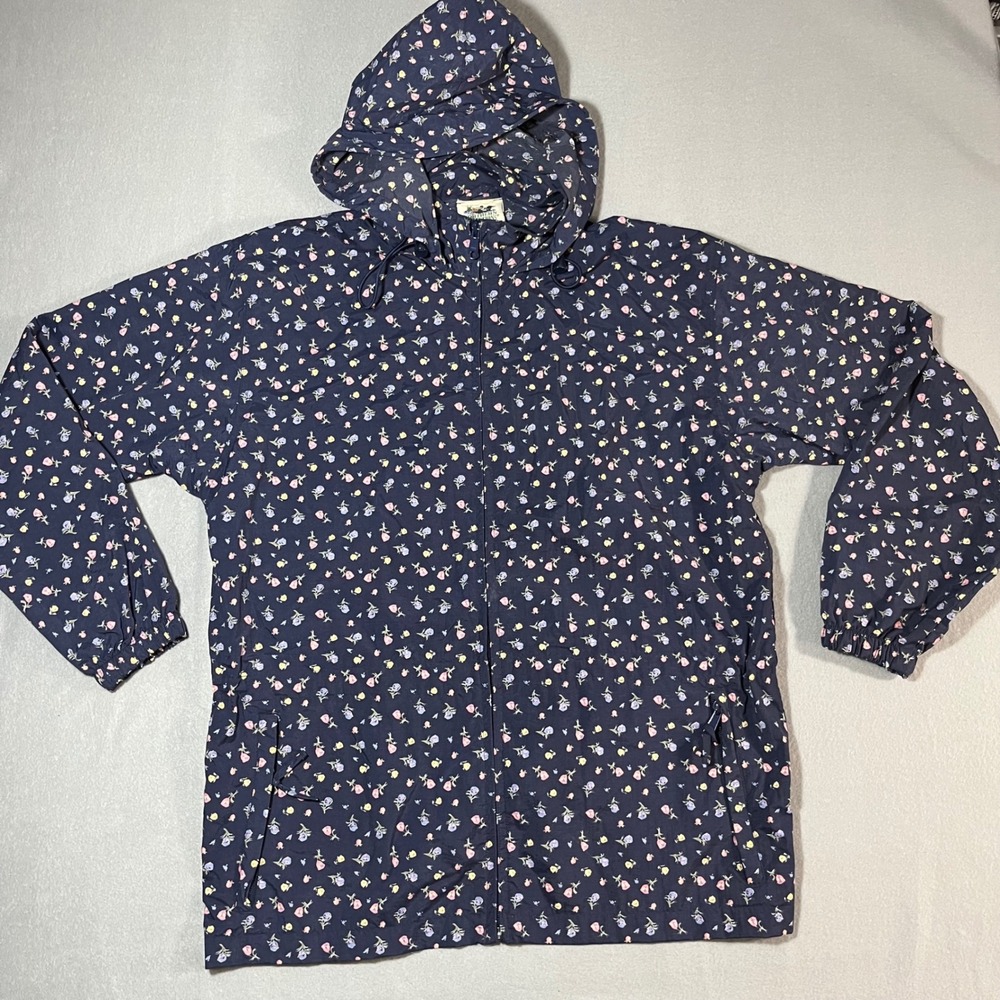 Vintage Northern Reflections Navy‎ Floral Hooded Lightweight Rain Jacket Women M